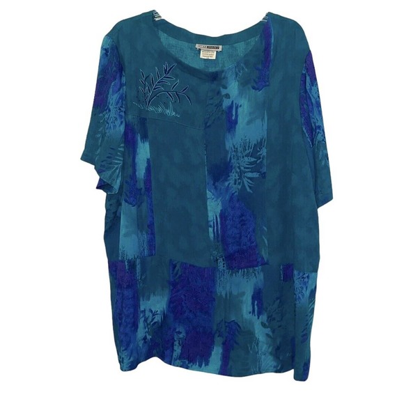 CM Shapes Shirt Tunic Plus size 1x Teal & Purple Rayon NWT Embroidery - Picture 1 of 10